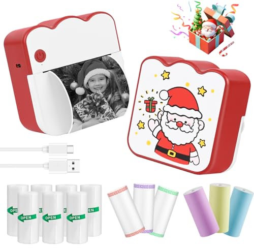 Ambesty Mini Drucker, Weihnachten Mobiler Fotodrucker, Tragbarer Mini Fotodrucker, Wireless Fotodrucker Thermodrucker mit 13 Rollen Druckerpapie, Smartphone Bluetooth Drucker, für Lernhilfe, Journal