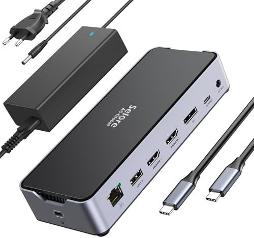 Station d'accueil USB C pour 3 Moniteurs, 13 en 1 Docking Station USB C pour Ordinateur Portable, Double HDMI DisplayPort, USB A 2.0/3.0, USB C 3.1,PD, Ethernet, MicroSD/SD, pour Dell/Lenovo/HP