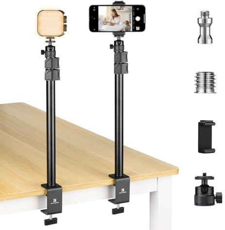K&F CONCEPT 14-40'' Support de Bureau pour caméra Ensemble de 2 pièces avec cardan Amovible à 360° et Filetage 1/4-3/8'' et Pince de téléphone, Support de Bureau réglable pour la Diffusion en Direct