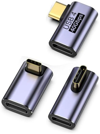 zoerbufan 3 Pezzi Adattatore USB C da 90 Gradi, USB-C Femmina a USB 4 Maschio, Connettore Cavo Caricatore Tipo C, Thunderbolt 4/3 40Gbps 8K@60hz per MacBook Pro/Air, Steam Deck, Switch(L+F+T)