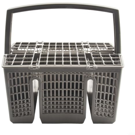 Cesta de cubiertos de repuesto para lavavajillas Bosch, compatible con BSH Group 11018806 668270, diseño de plástico gris con asa para un almacenamiento eficiente de utensilios