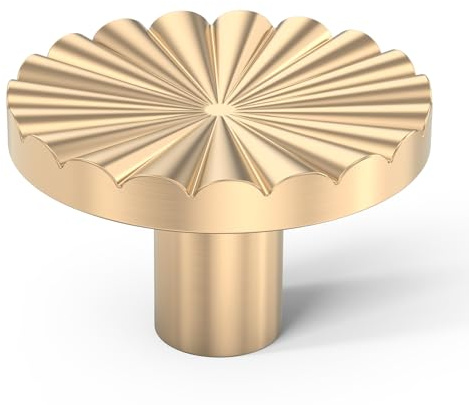 Chibery 10 Pack Gold Cabinet Knobs, 1-15/32 Inch (37.2mm) Drawer Pulls, Solid Round Single Hole Handles, Sunflower Modern Brass Door Knobs for Kitchen Cupboard, Dresser, Chest of Drawers, Zinc Alloy
