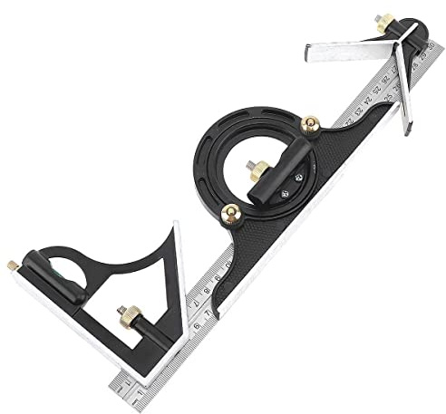 Combinación cuadrada 300 mm / 12 pulgadas, buscador de ángulo ajustable cuadrado de carpintero hecho de acero inoxidable Prueba el ángulo universal cuadrado con nivel de espíritu y aguja Scriber para