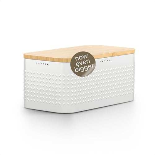 LARS NYSØM Boîte à Pain I Boite a Pain pour Une fraîcheur Durable avec patins antidérapants I Couvercle en Bambou utilisable comme Planche à découper | 34,5x18,5x15,8cm (Pure White)