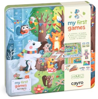 Cayro - My First 6 Juegos - Juegos Clásicos Infantiles de Mesa - Oca, Parchís, Tangram, Mikado, Dominó y Memory - Todo en un Mismo Juego - Disfruta en Familia