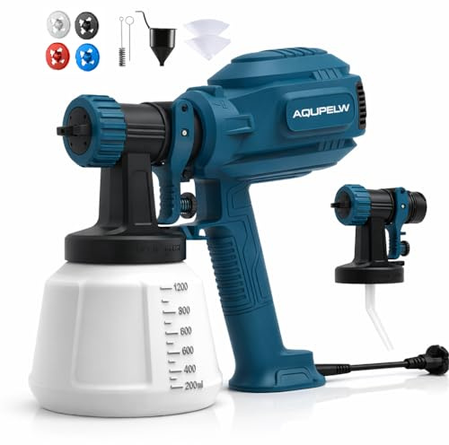 Elektriskt färgspraysystem – 700 W HVLP färgspruta med 1 200 ml behållare, 4 munstycken och 3 spraymönster, med justerbart färgflöde, lackeringspistol för möbler, väggar, staket, dörrar
