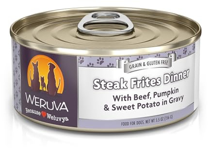 Weruva Classic Dog Food, Steak Frites with Beef, Pumpkin & Sweet Potato in Gravy, 5.5oz Can (Pack of 24)