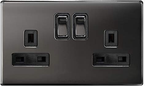 Double Wall Socket Switched Black Nickel 2 Gang Screwless 13a Double Pole N410GME