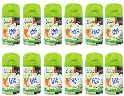 Fresh & More Lufterfrischer Nachfüller (12er Pack) 250ml, Weiße Rose - Plumeria & Erdbeere