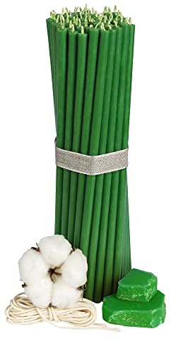 Diveevo Candele di cera d'api chiese, №60-50 pezzi, candele rituali, 20,5 cm, diametro 6,6 mm, durata 80 minuti, colore verde