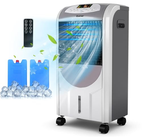 COSTWAY Rafraîchisseur d'Air 5 EN 1, Climatiseur Mobile sans Évacuation 7L, Refroidissement,Chauffage,Ventilateur,Humidificateur,Purification,Mini Climatiseur Portable, Minuterie 8H