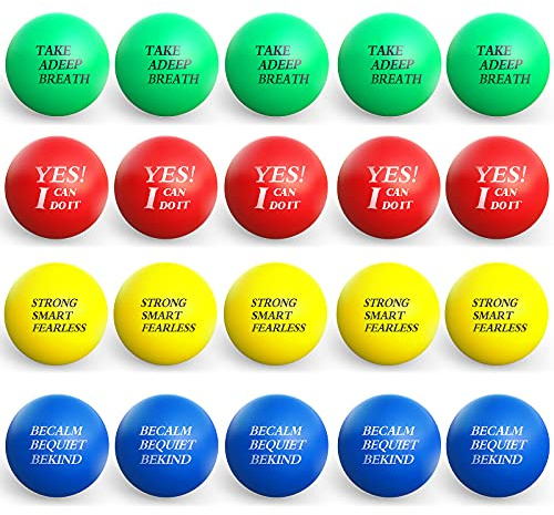 Kasyat 20 Pieces Motivational Stress Balls Bulk Colorful Foam Quotes Inspirational Relief Anxiety Small Stress Ball Pack for Relief Motivating Encouraging Adult(Red, Green, Yellow, Blue)