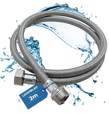 LICHTBLAU Tubo aquastop di prolunga resistente alla deformazione 2,0m collegamento lavatrice lavastoviglie I 2982 Tubo armato 3/4 pollici dritto/dritto e guarnizione I tubo carico universale