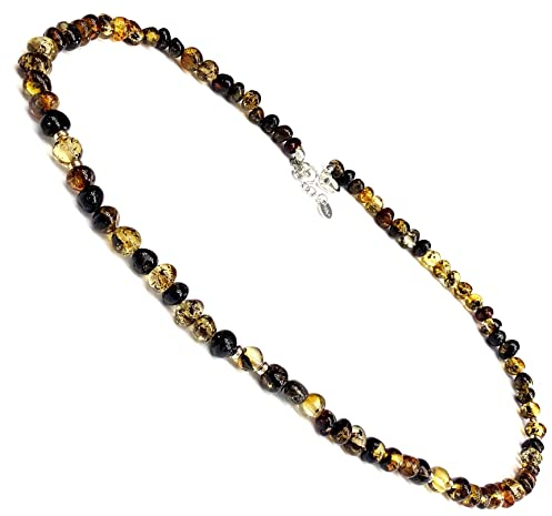 Bernsteinкette perlenförmige Bernsteinkugeln 5-7mm mit Sterling Silber 925 Zwischenperlen, 2 Kettenlänge eurer Wahl 45cm oder 50 cm, Farbe Slag, echter baltischer Bernstein, 100% Handgefertigt (45)