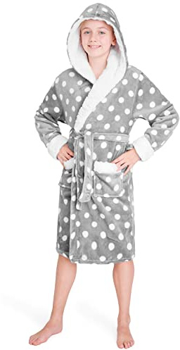 CityComfort Bata Niña - Bata de Estar por Casa de Forro Polar(Gris, 9-10 años)