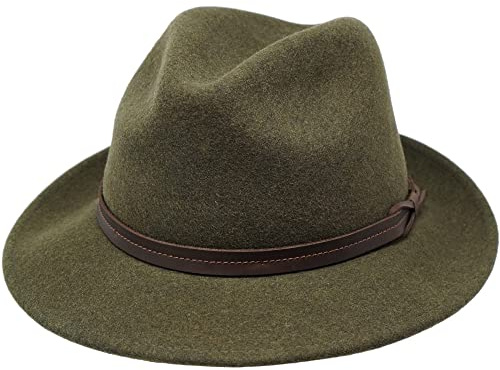 The Stoker - Cappello leggero a tesa larga - Resistente all'acqua - Fedora Trilby Style Feltro, Muschio profondo., M