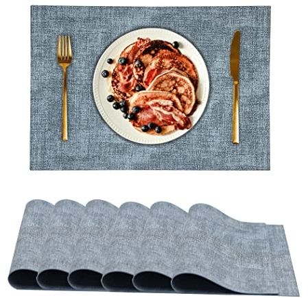 Abwaschbar Platzdeckchen Satz 6er PU Material Hitzebest?ndig Antifouling hochtemperaturbest?ndige, waschbare Tischset f¨¹r K¨¹Che Speisetisch Restaurant Hotel 43cmx30cm (Hellblau)