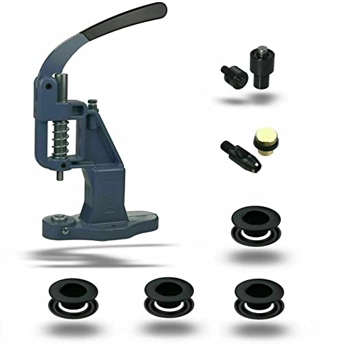 ISTA TOOLS Ösenpresse + 120 Stück (T-3) Ösen + Einsatzwerkzeug mit Lochpfeife, Messing-Ösen, Metallöse, Rundöse mit Scheibe, Messing, rostfrei (10 mm, Schwarz)