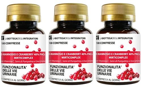 D - Mannosio e Cranberry 40% PAC Mirti Complex con Semi di Pompelmo, Uva Ursina e Vitamina C | 300 compresse 1 al dì | Mirtillo Rosso ad Alto Dosaggio