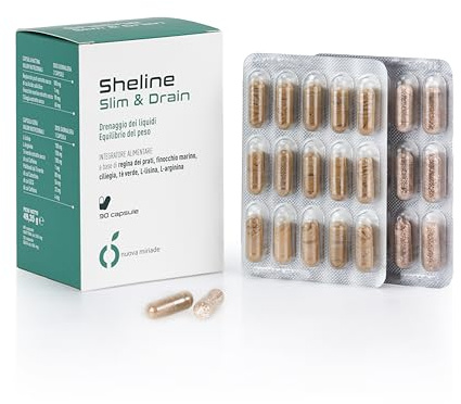 Sheline Slim&Drain Drenante Forte e Dimagrante Veloce. Trattamento Giorno/Notte per Ritenzione Idrica, Gambe Pesanti e Tono Muscolare. Integratore Vegano con Tè Verde e Ciliegia - 90 Capsule