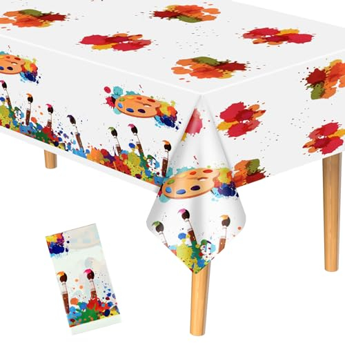 PLULON Art Paint Mantel de plástico niños Artista Pintura Salpicadura Cubierta Mesa temática Arte Fiesta cumpleaños Cubierta Mesa Comedor para niños cumpleaños Baby Shower Pintura Decoraciones Fiesta