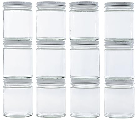 North Mountain Supply 9 Ounce Clear Glass Straight Sided Mason Canning Jars - With 70mm White Metal Lids - Case of 12