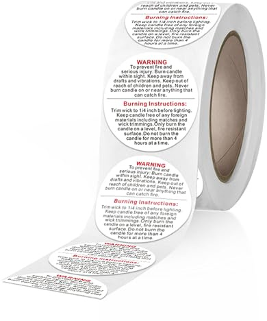 Rumyve 500 Candle Warning Labels, Wax Safety Stickers for Candle Making Supplies, Jars, Tin Containers