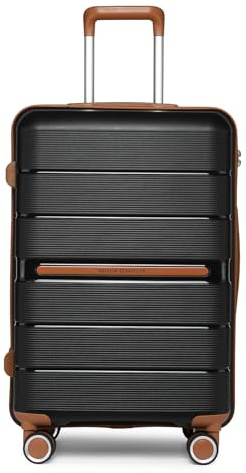 British Traveller Medium Suitcase with 4 Wheels Lightweight Polypropylene Hard Shell Luggage Hold Check in Suitcase with Built-in TSA Lock(Black)