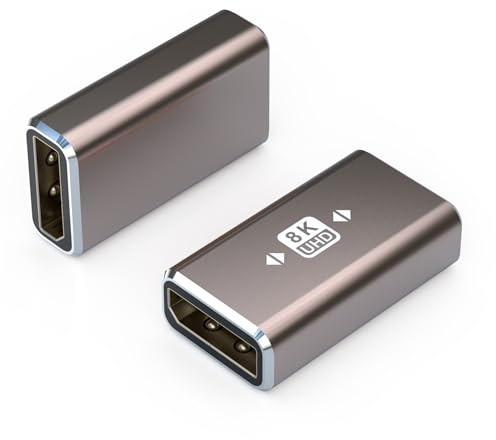VMOJO Confezione da 2 adattatori Displayport, alloggiamento in lega 8 K UHD HDR Displayport (DP) 1.4 femmina a femmina Extender, retrocompatibile con 1.3 1.2 1.1