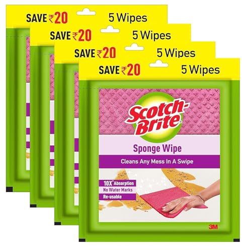 Scotch-Brite Sponge Wipe, Kitchen Cleaning Sponge, Reusable, Multi-Color, Easy to use (5N, Pack of 4)