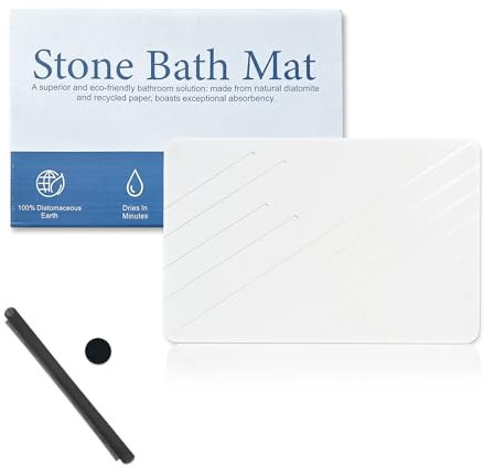 Marakruki Natürlich kieselgur Stein Badematte, 60x39cm Diatomite Stone Bath Mat, Rutschfest Super Saugfähig Schnell Trocken Kieselgur Bad Matte (Naturweiß)