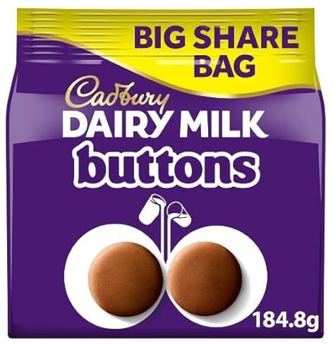 2 x Dairy Milk Chocolate Giant Buttons Bag 184.8G Delicious Tasty And Twisty Treat Gift Hamper For Birthday,Christmas