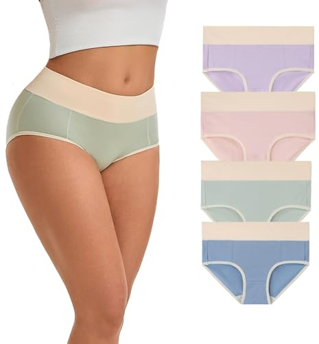 WEASIC Culotte Femme Coton Slip Femme Coton Culottes Coton pour Femme Culotte Coton Femme Taille Haute Lot Culotte Femme Coton Culotte Grande Taille Femme, Paquet de 4, Couleurs Assorties 03, 3XL