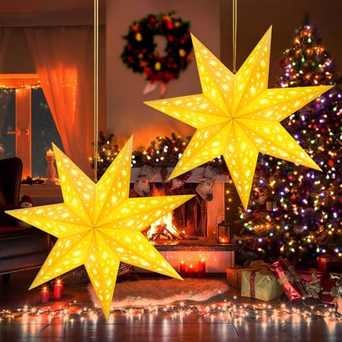 Stella Luminosa 3D di Carta da Appendere, Lanterna LED Natalizia, Lampada Pieghevole per Natale, Matrimoni, Compleanni, Feste