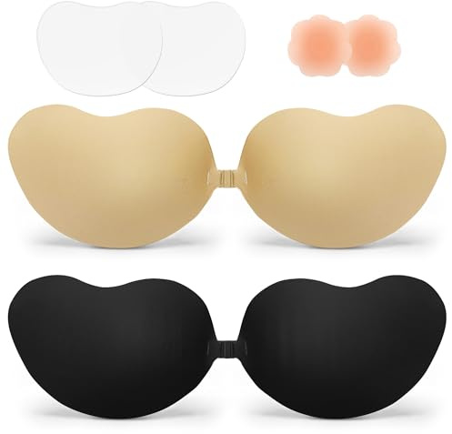 Quikobo 2 Paires Auto-adhésifs Soutien, Gorge Soutien Gorge Dos Nu Invisible Respirant Push-up