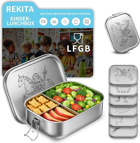 Scatola per il pranzo per bambini in acciaio inox con scomparti, bento box da 850ML, scatola per il pranzo, scatola per il pranzo personalizzata, scatola per la merenda per la scuola, le gite, l'asilo