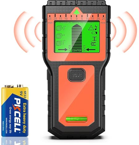 Detector Cables y Tuberias - Escáner Multifunción con Pantalla LCD y Alarma Sonora, Detector de Cables y Metales para Madera, Tuberías, Vigas y Cables de Corriente (Naranja)