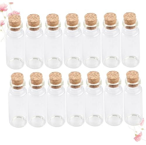 UKCOCO 20 Mini Botellas de de Vidrio Corcho Tarros de Almacenamiento Transparentes Botellas para Manualidades Decoración Fiestas 20 Piezas