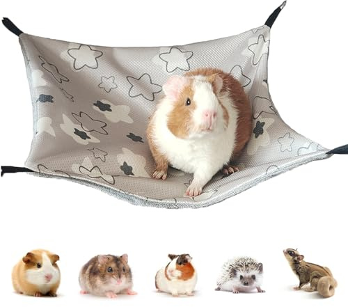 PacuM Cama Cobaya Seda Helada Casa Cobaya 34 x 34 cm Jaula Hamster Grande Hamaca Ajustable Cama Conejo Hamster Hamaca Diseño Doble Cara para Conejos Hámsteres Chinchillas Cobayas (Gris)