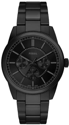 Fossil Pearson Montre Homme, Mouvement Multifonction Quartz avec Bracelet en Acier Inoxydable ou Cuir, Noir de poix, 42 mm