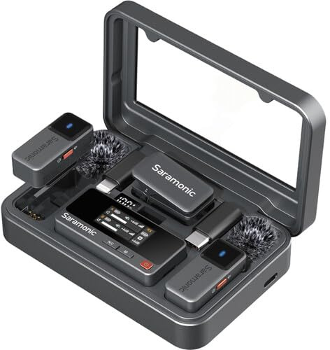 Saramonic Air Wireless Microphone for iPhone/Camera/Android, 11g Ultralight, 48kHz/24-bit,120dB Max SPL, 2 Lavalier Microphones, 300m Range, Noise Cancelling, Vlog, Streaming