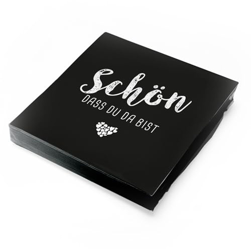 itenga Servietten Schön dass du da bist 30 x 30cm 3-lagig 20 Stück für Kommunion Konfirmation Hochzeit Taufe und andere Feiern (schwarz)