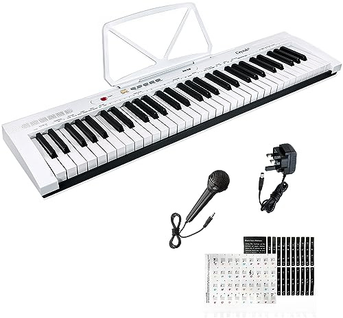 Crystals 61 Keys Electronic Keyboard Piano – Portable Digital Piano with Built-in Speaker, Microphone, MP3 Workstation – for Adults Electric Keyboard Piano (White)