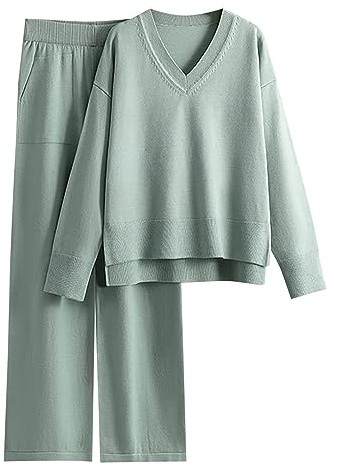 Tute in Maglia da donna Casual Due Pezzi Tuta da Casa Sportiva Maglione Taglie Forti Leggero Maglioni Invernali Lavorati Abbigliamento Morbida Maglietta Completi Eleganti Tuta Felpata di Lana Curvy
