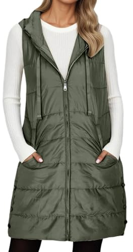 Chaleco Plumas Mujer Ligero Largo Chaleco Guateado de Mujer Chalecos Acolchados Chaleco Plumon Ultraligero Capucha Chaleco acolchado sin mangas con capucha para mujer en otoño/invierno 2025