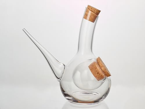 Porrón Enfriador de Cristal Tradicional con Capacidad 500 ml y Compartimento Independiente para Hielo – Salida Fina para Servir – Doble Tapón de Corcho