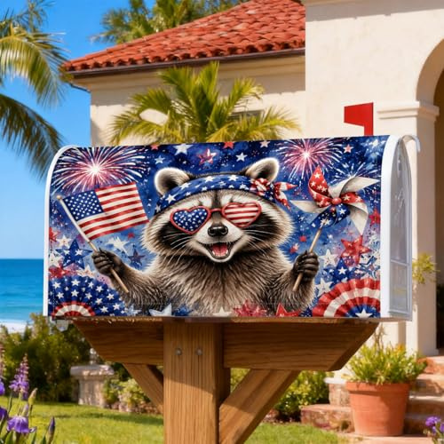 Coperture magnetiche per cassette postali con procione, motivo fuochi d'artificio patriottici, bandiera americana, giorno dell'indipendenza, decorazione per porta d'ingresso, 45 x 53 cm