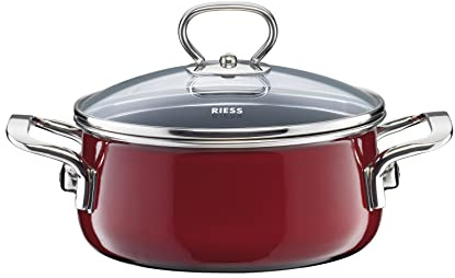 Riess, 0711-008, Kasserolle mit Glasdeckel Ø 24cm, ROSSO, Emaille, Vol. (rec.): 4,0 Liter, Made in Österreich, LBH: 33,9x25,2x17,7cm, 3,180kg, Induktionskocher kompatibel, Gasherd geeignet