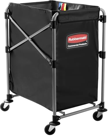 Rubbermaid Commercial Products, Collapsible X Cart, Black, Steel 4 Bushel Bin, Commercial Laundry Cart with Wheels for Hotel/Nursing Home/Home/College Easily Move Laundry/Supplies/Groceries