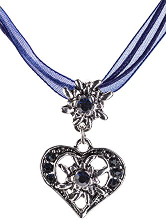 Elegant kedja, hjärtdesign med briljanter och Edelweiss i många färger, hänge för traditionell kostym, smycken, kedja för dirndl och ”lederhosen” för kvinnor, one size